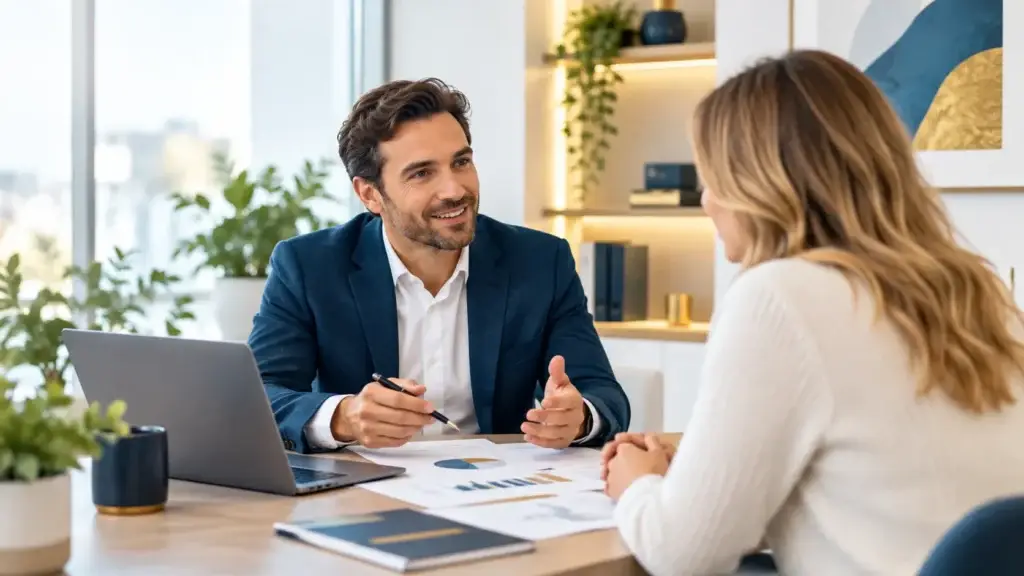 Financieel adviseur bespreekt persoonlijke financiën en financiële keuzes met een cliënt van Financieel Denkwerk.